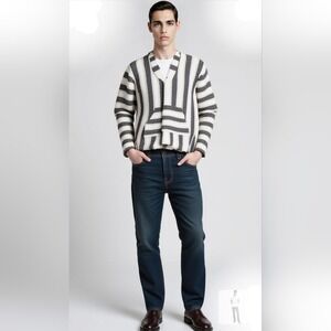 NWT Desing Baja Style Striped Hoodie Sweater Cream Black Festival Size M Poncho